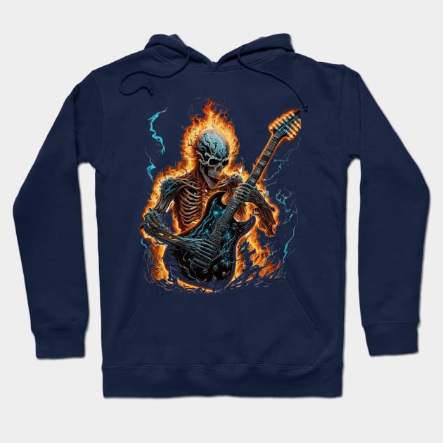 skeleton with fire guitar Hoodie by Pop on Elegance